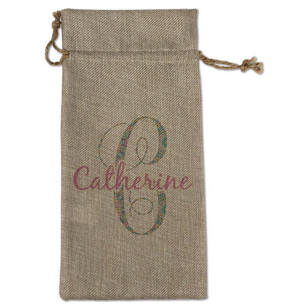 Custom Bohemian Art Large Burlap Gift Bag - Front (Personalized)