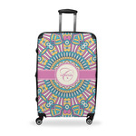 Bohemian Art Suitcase - 28" Large - Checked w/ Name and Initial