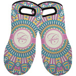 Bohemian Art Neoprene Oven Mitts - Set of 2 w/ Name and Initial