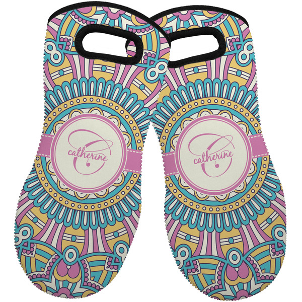 Custom Bohemian Art Neoprene Oven Mitts - Set of 2 w/ Name and Initial