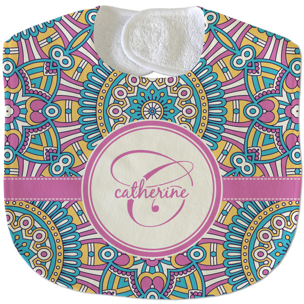 Custom Bohemian Art Velour Baby Bib w/ Name and Initial