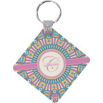 Bohemian Art Diamond Plastic Keychain w/ Name and Initial