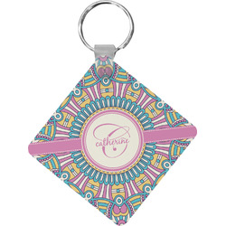 Bohemian Art Diamond Plastic Keychain w/ Name and Initial