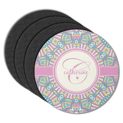 Bohemian Art Round Rubber Backed Coasters - Set of 4 (Personalized)