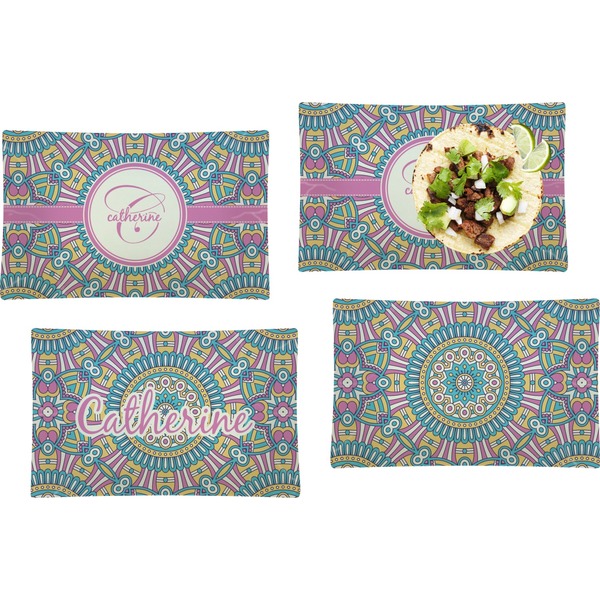 Custom Bohemian Art Set of 4 Glass Rectangular Lunch / Dinner Plate (Personalized)