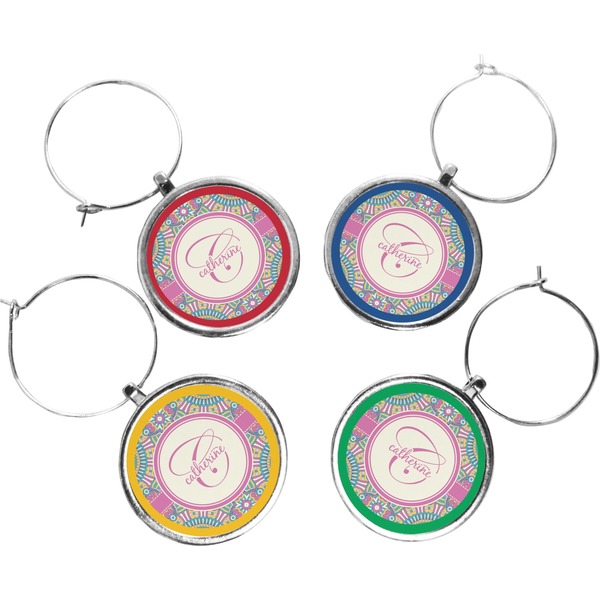 Custom Bohemian Art Wine Charms (Set of 4) (Personalized)