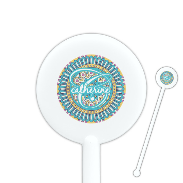 Custom Bohemian Art 5.5" Round Plastic Stir Sticks - White - Double Sided (Personalized)