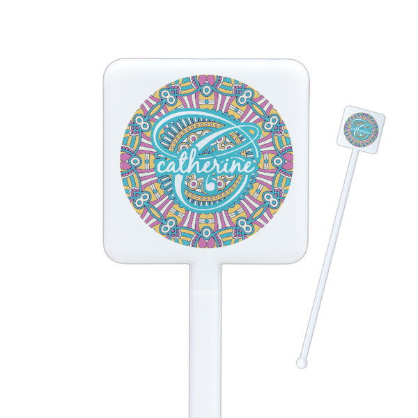 Custom Bohemian Art Square Plastic Stir Sticks - Single Sided (Personalized)