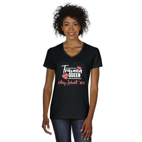 Custom Nurse Women's V-Neck T-Shirt - Black - 3XL (Personalized)