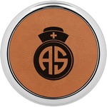 Nurse Leatherette Round Coaster w/ Silver Edge - Single or Set (Personalized)