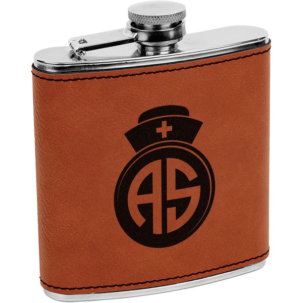 Custom Nurse Leatherette Wrapped Stainless Steel Flask (Personalized)