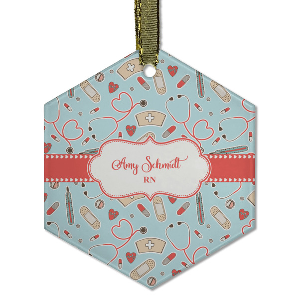 Custom Nurse Flat Glass Ornament - Hexagon w/ Name or Text