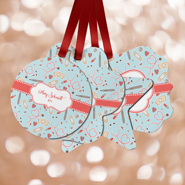 Custom Nurse Metal Ornaments - Double Sided w/ Name or Text
