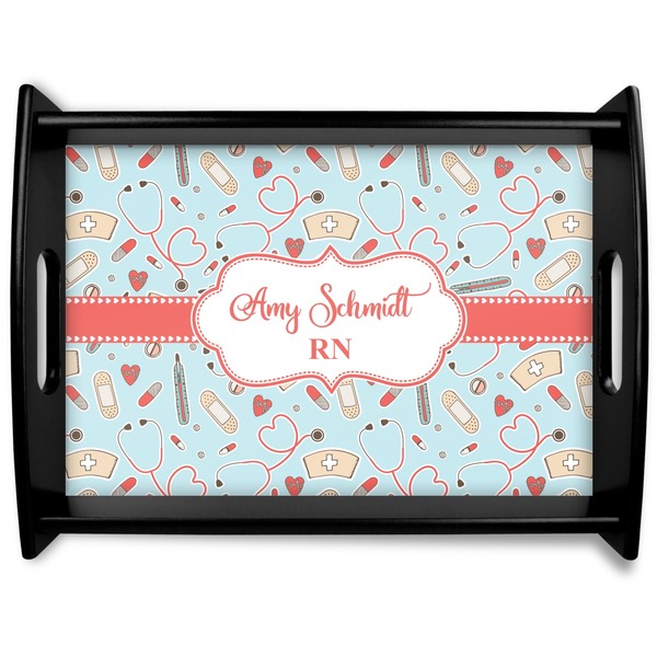 Custom Nurse Black Wooden Tray - Large (Personalized)