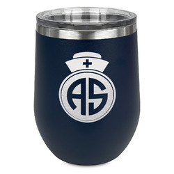 Nurse Stemless Stainless Steel Wine Tumbler - Navy - Single Sided (Personalized)