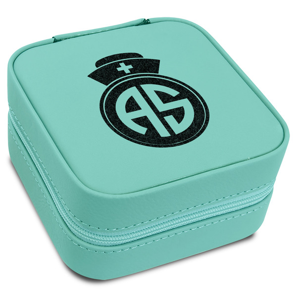 Custom Nurse Travel Jewelry Box - Teal Leather (Personalized)