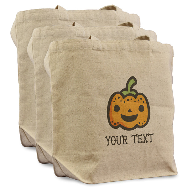 Custom Halloween Pumpkin Reusable Cotton Grocery Bags - Set of 3 (Personalized)