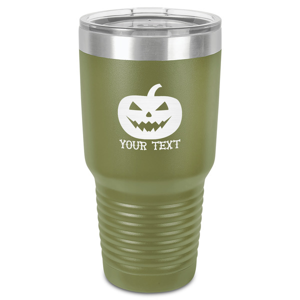 Custom Halloween Pumpkin 30 oz Stainless Steel Tumbler - Olive - Single-Sided (Personalized)