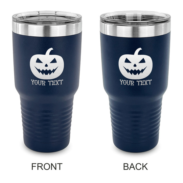 Custom Halloween Pumpkin 30 oz Stainless Steel Tumbler - Navy - Double Sided (Personalized)