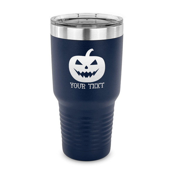 Custom Halloween Pumpkin 30 oz Stainless Steel Tumbler - Navy - Single Sided (Personalized)