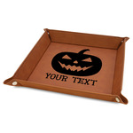 Halloween Pumpkin Faux Leather Dice Tray - 9" x 9" - Rawhide (Personalized)