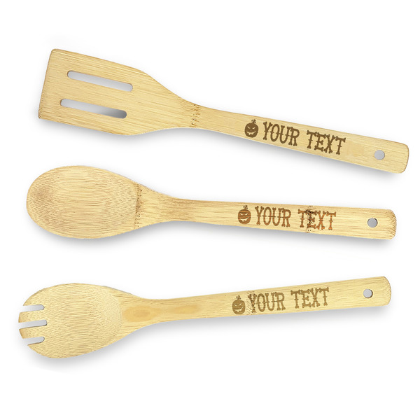 Custom Halloween Pumpkin Bamboo Cooking Utensil Set - Double Sided (Personalized)