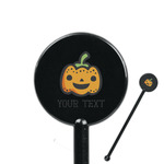 Halloween Pumpkin 5.5" Round Plastic Stir Sticks - Black - Double Sided (Personalized)