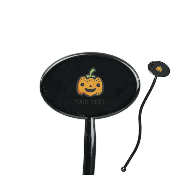 Custom Halloween Pumpkin 7" Oval Plastic Stir Sticks - Black - Double Sided (Personalized)