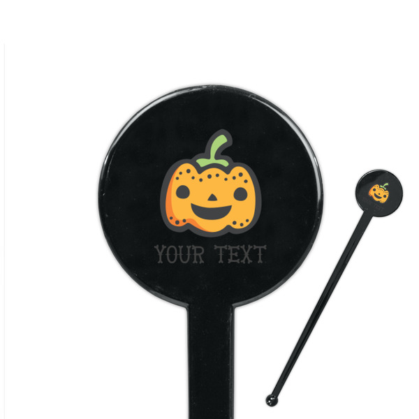 Custom Halloween Pumpkin 7" Round Plastic Stir Sticks - Black - Double Sided (Personalized)