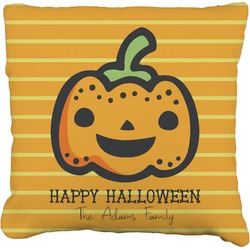 Halloween Pumpkin Faux-Linen Throw Pillow 16" (Personalized)