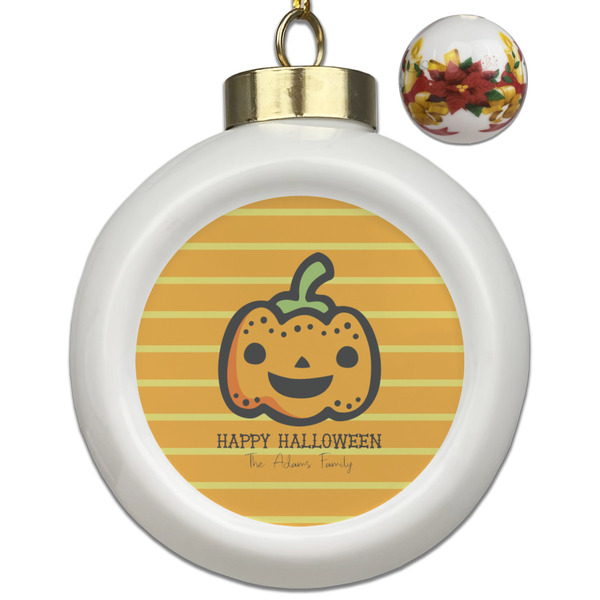 Custom Halloween Pumpkin Ceramic Ball Ornaments - Poinsettia Garland (Personalized)