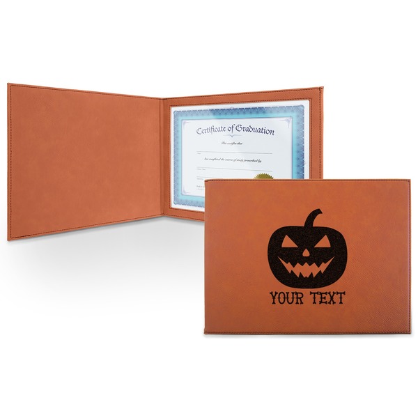 Custom Halloween Pumpkin Leatherette Certificate Holder - Front (Personalized)