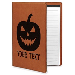 Halloween Pumpkin Leatherette Portfolio with Notepad - Large - Double Sided (Personalized)
