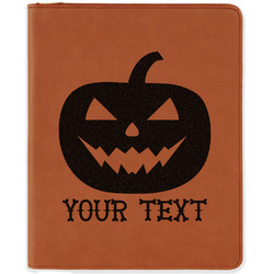 Halloween Pumpkin Leatherette Zipper Portfolio with Notepad - Double Sided (Personalized)