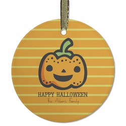 Halloween Pumpkin Flat Glass Ornament - Round w/ Name or Text