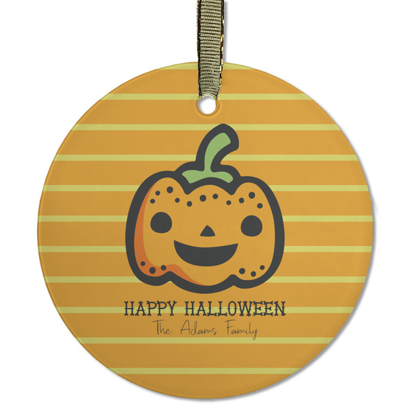 Custom Halloween Pumpkin Flat Glass Ornament - Round w/ Name or Text