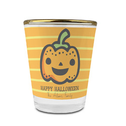 Halloween Pumpkin Glass Shot Glass - 1.5 oz - with Gold Rim - Set of 4 (Personalized)