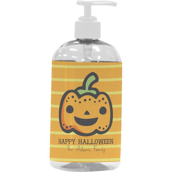 Custom Halloween Pumpkin Plastic Soap / Lotion Dispenser (16 oz - Large - White) (Personalized)