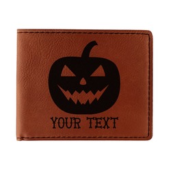 Halloween Pumpkin Leatherette Bifold Wallet - Single Sided (Personalized)