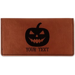 Halloween Pumpkin Leatherette Checkbook Holder - Double Sided (Personalized)