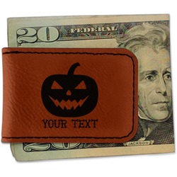 Halloween Pumpkin Leatherette Magnetic Money Clip - Double Sided (Personalized)