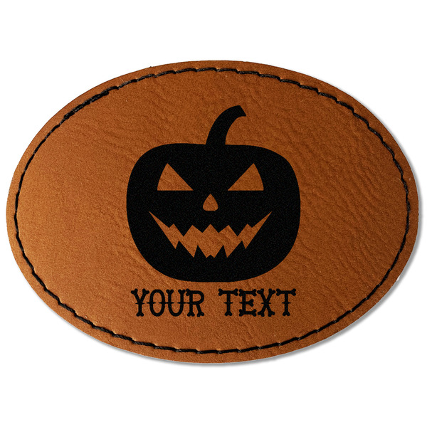 Custom Halloween Pumpkin Faux Leather Iron On Patch - Oval (Personalized)