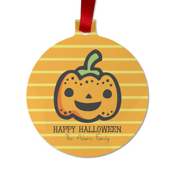 Halloween Pumpkin Metal Ball Ornament - Double Sided w/ Name or Text