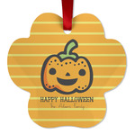 Halloween Pumpkin Metal Paw Ornament - Double Sided w/ Name or Text