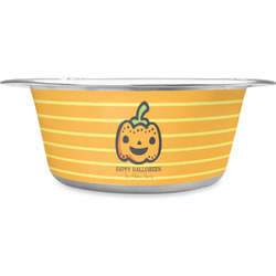 Halloween Pumpkin Stainless Steel Dog Bowl - Large (Personalized)