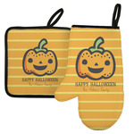 Halloween Pumpkin Left Oven Mitt & Pot Holder Set w/ Name or Text