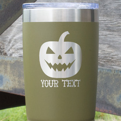 Halloween Pumpkin 20 oz Stainless Steel Tumbler - Olive - Single Sided (Personalized)