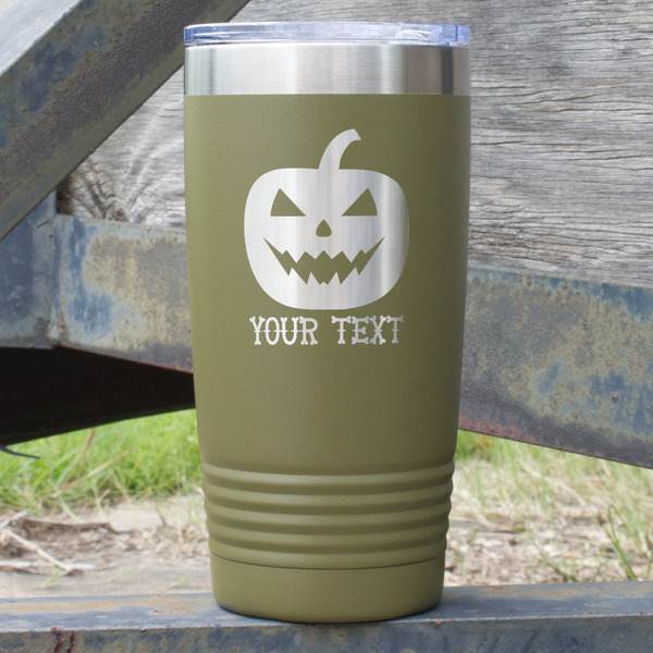 Custom Halloween Pumpkin 20 oz Stainless Steel Tumbler - Olive - Double Sided (Personalized)