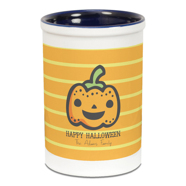 Custom Halloween Pumpkin Ceramic Pencil Holders - Blue