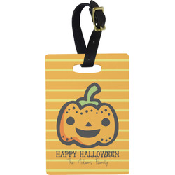 Halloween Pumpkin Plastic Luggage Tag - Rectangular w/ Name or Text